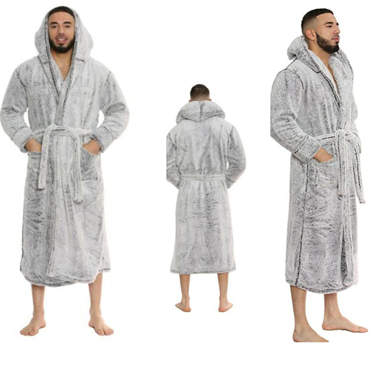 Belfry Bathroom Mens Hooded Dressing Gown Plush Fluffy Soft Warm